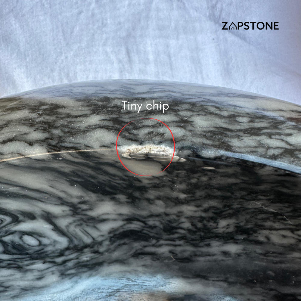 Round Marble Vessel Sink – Gray Natural Stone Bathroom Sink, Modern Handcrafted Marble Basin