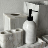 White Marble Bathroom Set – 6 Piece Handmade Luxury Bath Accessories, Soap Dispenser, Tray, Toothbrush Holder, Tissue Box, Garbage Can