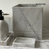 White Marble Bathroom Set – 6 Piece Handmade Luxury Bath Accessories, Soap Dispenser, Tray, Toothbrush Holder, Tissue Box, Garbage Can