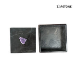 Caja de Joyería de Mármol Negro con Perilla de Amatista 4.7" × 4.7" × 2.4" – Portallaves, Portamonedas, Joyero, Catchall de Piedra