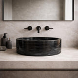 Lavabo de Mármol Hecho a Mano – Lavabo Redondo de Piedra 15.75", Lavabo Moderno de Mármol Natural