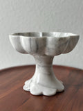 Handcrafted White Marble Pedestal Bowl – Luxury Scalloped Fruit Bowl, Kitchen Centerpiece, Stone Decor, Modern Home Accent