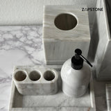 White Marble Bathroom Set – 6 Piece Handmade Luxury Bath Accessories, Soap Dispenser, Tray, Toothbrush Holder, Tissue Box, Garbage Can