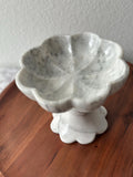 Handcrafted White Marble Pedestal Bowl – Luxury Scalloped Fruit Bowl, Kitchen Centerpiece, Stone Decor, Modern Home Accent