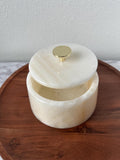 Frasco de Almacenamiento de Ónix Blanco con Tapa, Contenedor de Lujo para Tocador, Perilla Dorada, Decoración Elegante de Baño