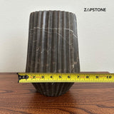 Handmade Gray Marble Vase – Luxury Stone Flower Vase, Fluted Sculptural Decor, Modern Minimalist Home Accent, Elegant Centerpiece