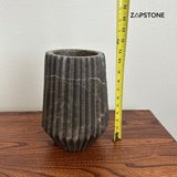 Handmade Gray Marble Vase – Luxury Stone Flower Vase, Fluted Sculptural Decor, Modern Minimalist Home Accent, Elegant Centerpiece
