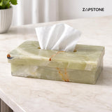 Cubierta para Caja de Pañuelos de Ónix Verde | Portapañuelos Rectangular de Piedra Hecho a Mano | Decoración de Baño de Lujo