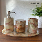 Green Onyx Bathroom Set – 5 Piece Handmade Luxury Bath Accessories, Soap Dispenser, Tray, Toothbrush Holder, Cotton Swab Holder, Soap Dish