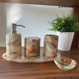 Green Onyx Bathroom Set – 5 Piece Handmade Luxury Bath Accessories, Soap Dispenser, Tray, Toothbrush Holder, Cotton Swab Holder, Soap Dish