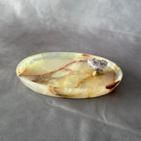 Green Onyx Ring Dish with Amethyst Knob 6.7” L × 4.3" W | Key Holder, Coin Holder, Luxury Oval Trinket Dish | Handmade Onyx Decor