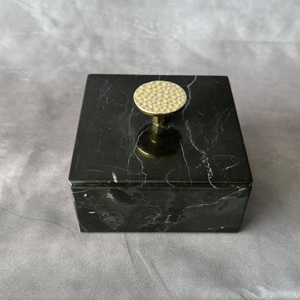 Luxury Marble & Onyx Jewelry Box with Gold Knob – Natural Stone Trinket Box, Elegant Vanity Storage, High-End Keepsake Gift