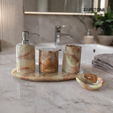 Green Onyx Bathroom Set – 5 Piece Handmade Luxury Bath Accessories, Soap Dispenser, Tray, Toothbrush Holder, Cotton Swab Holder, Soap Dish