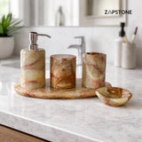 Green Onyx Bathroom Set – 5 Piece Handmade Luxury Bath Accessories, Soap Dispenser, Tray, Toothbrush Holder, Cotton Swab Holder, Soap Dish