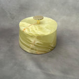 Green Onyx Jewelry Box, Handmade Stone Container, Luxury Cotton Round Holder, Natural Onyx Vanity Decor, Artisan Carved Trinket Box