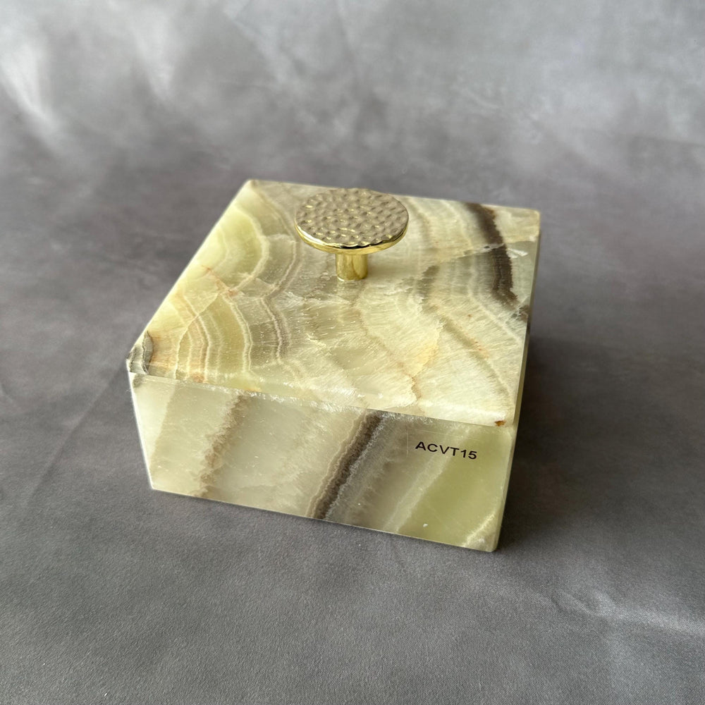 Luxury Marble & Onyx Jewelry Box with Gold Knob – Natural Stone Trinket Box, Elegant Vanity Storage, High-End Keepsake Gift