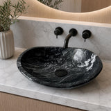 Lavabo de Mármol Hecho a Mano | Lavabo Ovalado de Piedra 15.7" x 12.6" | Lavabo de Mármol Natural | Lavabo Moderno de Lujo