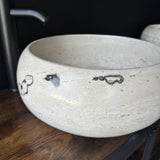 Travertine Round Vessel Sink, Natural Handcrafted Stone Bathroom Basin, Luxury Modern Vanity Sink, One-of-a-Kind Artisan Sink