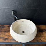 Travertine Round Vessel Sink, Natural Handcrafted Stone Bathroom Basin, Luxury Modern Vanity Sink, One-of-a-Kind Artisan Sink