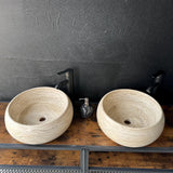 Set de Lavabos Redondos de Travertino, Par de Lavabos a Juego de Piedra Natural, Lavabo Moderno de Lujo, Lavabo de Piedra Único