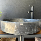 Black Marble Sink, Handmade Natural Stone Vessel Sink, Modern Bathroom Vanity Basin, Round Luxury Marble Wash Basin