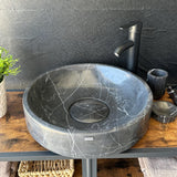 Black Marble Sink, Handmade Natural Stone Vessel Sink, Modern Bathroom Vanity Basin, Round Luxury Marble Wash Basin