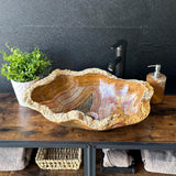 Lavabo Rústico de Ónix, Lavabo de Baño de Piedra Natural, Lavabo de Ónix Hecho a Mano, Lavabo de Lujo, Lavabo Irregular de Piedra