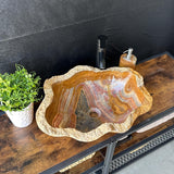 Lavabo Rústico de Ónix, Lavabo de Baño de Piedra Natural, Lavabo de Ónix Hecho a Mano, Lavabo de Lujo, Lavabo Irregular de Piedra