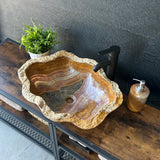 Lavabo Rústico de Ónix, Lavabo de Baño de Piedra Natural, Lavabo de Ónix Hecho a Mano, Lavabo de Lujo, Lavabo Irregular de Piedra