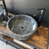Lavabo de Mármol Negro, Set de Dos para Baño Principal, Lavabo de Piedra Natural, Lavabo Doble Redondo de Lujo, Lavabo Artesanal