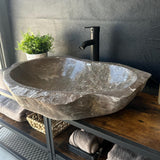Natural River Stone Sink | Handmade Over the Counter Vessel Sink | Rustic Luxury Sink