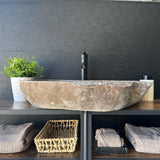 Natural River Stone Sink | Handmade Over the Counter Vessel Sink | Rustic Luxury Sink