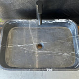 Lavabo de Mármol Negro | Lavabo de Baño de Piedra Natural Hecho a Mano | Lavabo Rectangular Moderno de Mármol