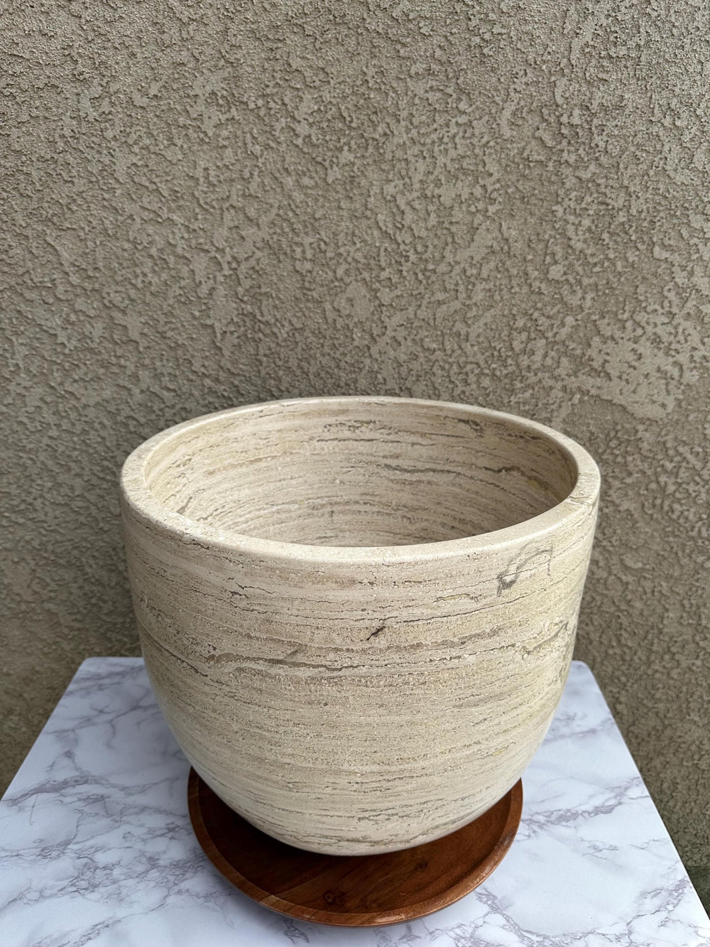 XL Beige Travertine Vessel Sink – Natural Stone Round Bathroom Sink – Luxury Spa Style Countertop Basin – Modern Organic Marble Vanity Sink