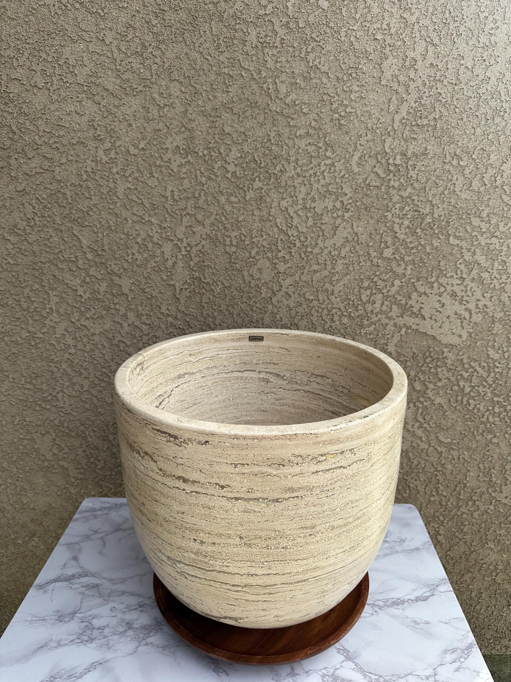 XL Beige Travertine Vessel Sink – Natural Stone Round Bathroom Sink – Luxury Spa Style Countertop Basin – Modern Organic Marble Vanity Sink