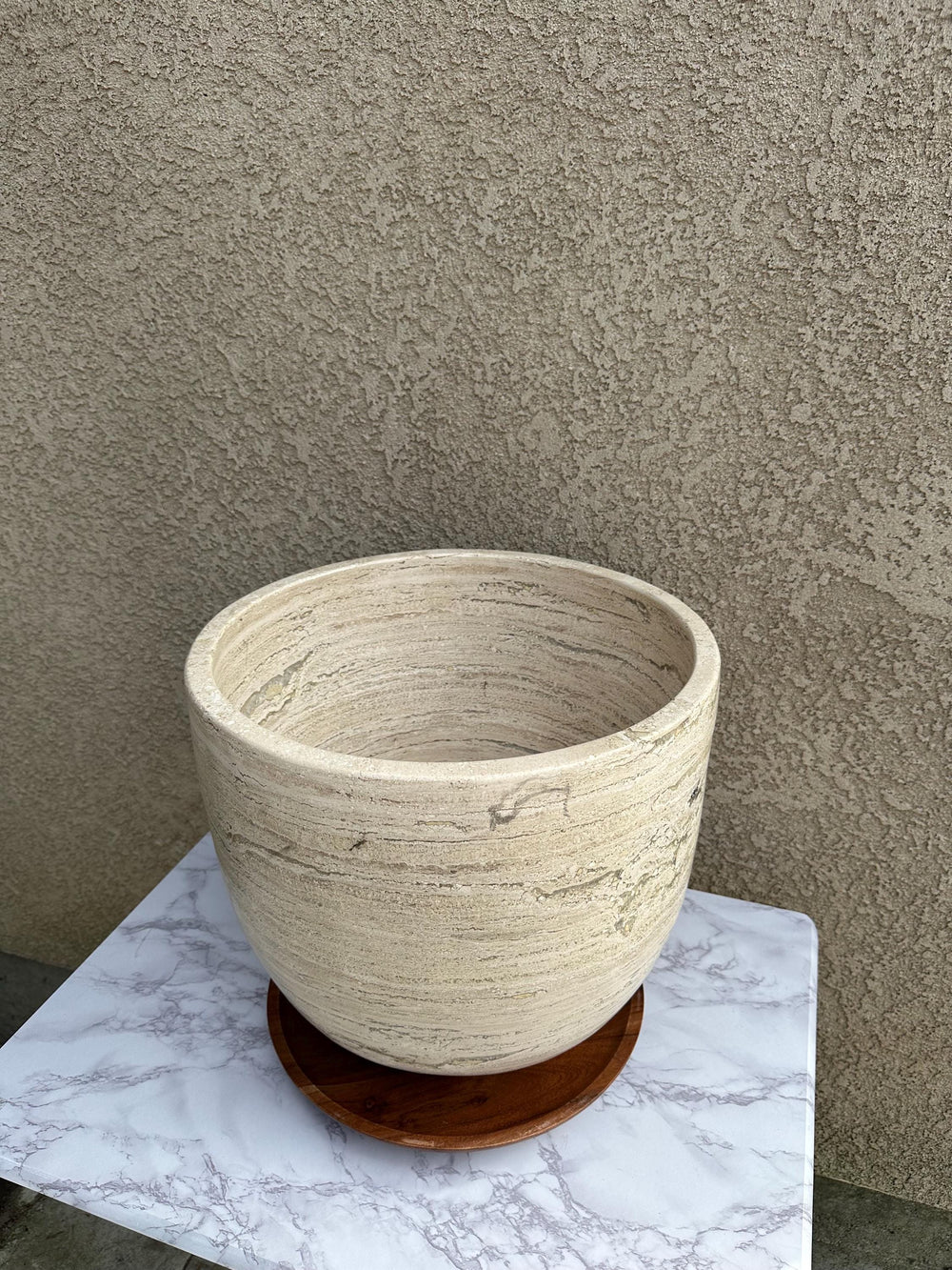 XL Beige Travertine Vessel Sink – Natural Stone Round Bathroom Sink – Luxury Spa Style Countertop Basin – Modern Organic Marble Vanity Sink