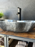 Lavabo de Mármol Gris | Lavabo de Piedra con Borde Ondulado | Lavabo de Mármol Natural | Lavabo Moderno de Lujo