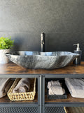 Lavabo de Mármol Gris | Lavabo de Piedra con Borde Ondulado | Lavabo de Mármol Natural | Lavabo Moderno de Lujo