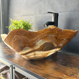 Green Onyx Stone Vessel Sink, Handmade Natural Onyx Countertop Sink, Luxury Modern Vanity Basin, Unique Marble Sink, High End Bathroom Decor (Piece I)