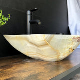 Lavabo de Ónix de Lujo, Lavabo de Piedra Natural Hecho a Mano, Lavabo Moderno para Baño, Lavabo Escultural, Borde Ondulado Translúcido