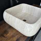 Lavabo Cuadrado de Travertino | Lavabo de Piedra Natural Hecho a Mano | Lavabo Moderno para Baño | Lavabo Beige de Lujo