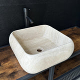 Lavabo Cuadrado de Travertino | Lavabo de Piedra Natural Hecho a Mano | Lavabo Moderno para Baño | Lavabo Beige de Lujo
