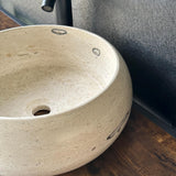 Travertine Round Vessel Sink, Natural Handcrafted Stone Bathroom Basin, Luxury Modern Vanity Sink, One-of-a-Kind Artisan Sink