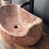 Lavabo de Piedra de Río Rojo, Lavabo de Piedra Natural Hecho a Mano, Lavabo de Lujo, Lavabo Rústico Moderno, Decoración Única (Pieza III)