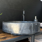 Black Marble Sink, Handmade Natural Stone Vessel Sink, Modern Bathroom Vanity Basin, Round Luxury Marble Wash Basin