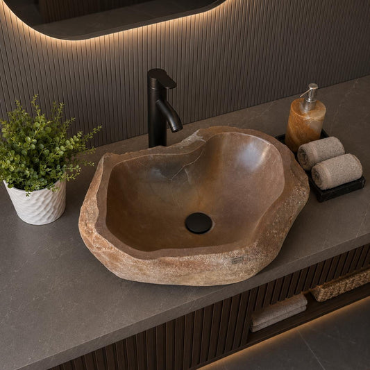 Lavabo de Piedra de Río Rojo, Lavabo de Piedra Natural Hecho a Mano, Lavabo de Lujo, Lavabo Rústico Moderno, Decoración Única (Pieza II)