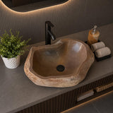Lavabo de Piedra de Río Rojo, Lavabo de Piedra Natural Hecho a Mano, Lavabo de Lujo, Lavabo Rústico Moderno, Decoración Única (Pieza II)