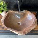Lavabo de Piedra de Río Rojo, Lavabo de Piedra Natural Hecho a Mano, Lavabo de Lujo, Lavabo Rústico Moderno, Decoración Única (Pieza II)
