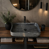 Lavabo de Mármol Negro | Lavabo de Baño de Piedra Natural Hecho a Mano | Lavabo Rectangular Moderno de Mármol