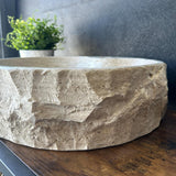 Handmade Travertine Stone Vessel Sink | Natural Rock Bathroom Sink | Rustic Modern Vanity Basin | One of a Kind Stone Sink | Wabi Sabi